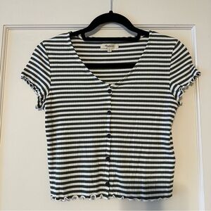 Madewell Green and White Crop Top Fitted Buttoned
